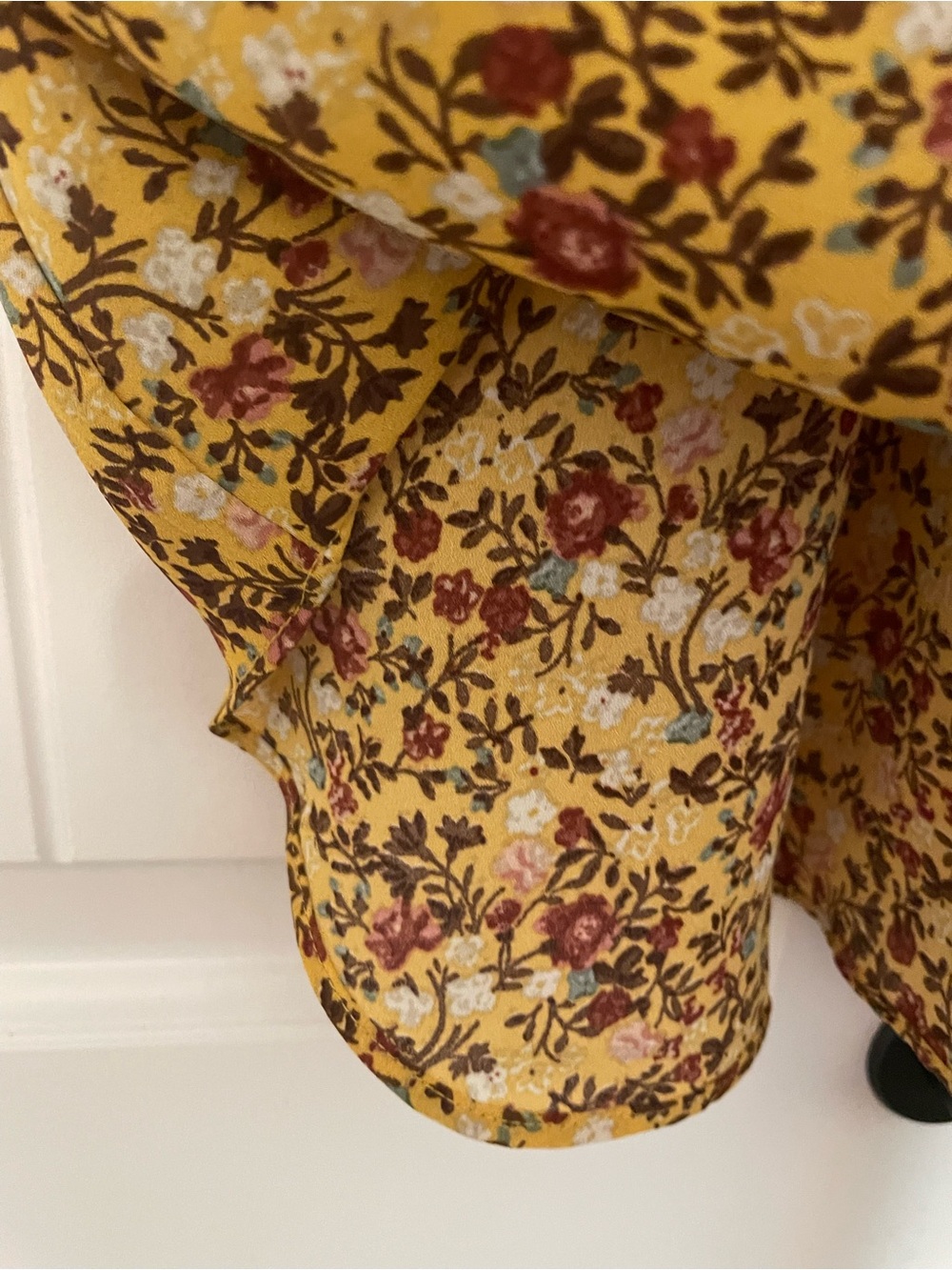Max Studio Yellow Floral Wrap Top with Multicolor Blooms - Picture 2 of 5